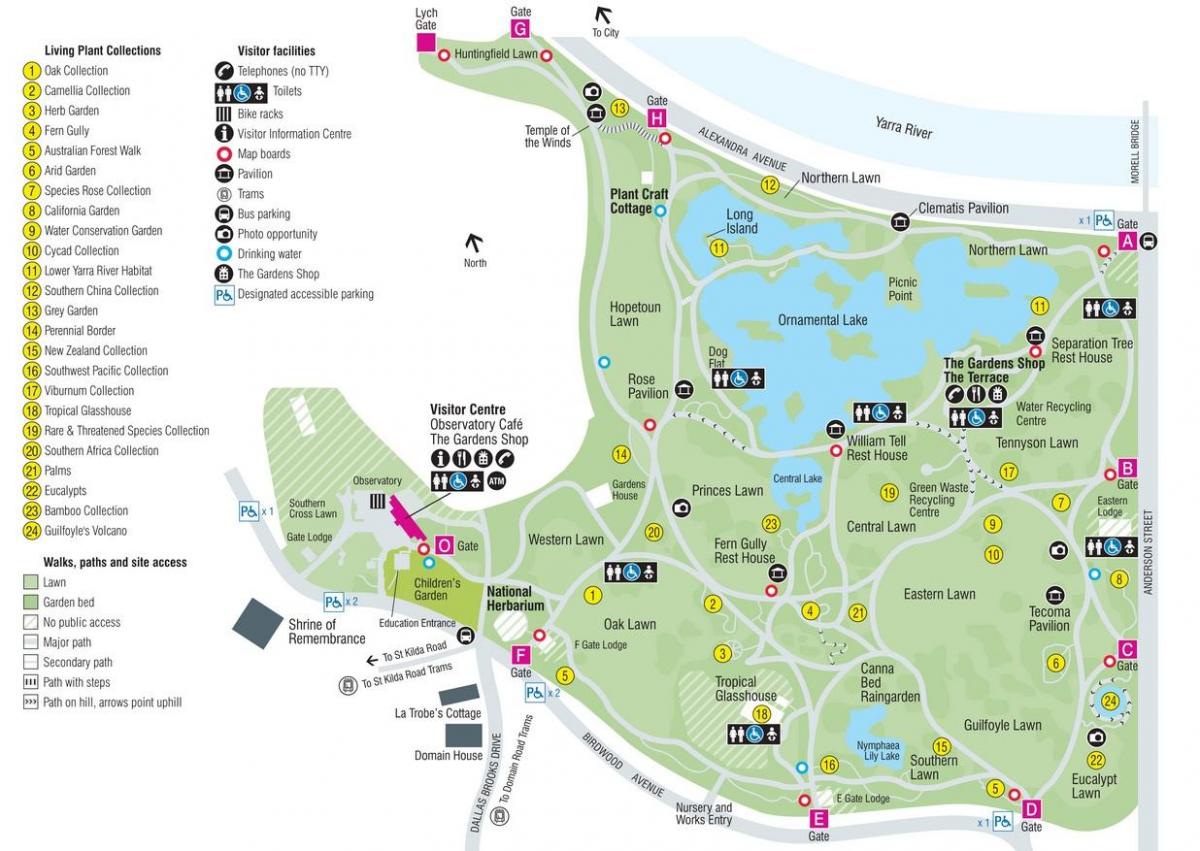 botanische Gärten Melbourne-Karte
