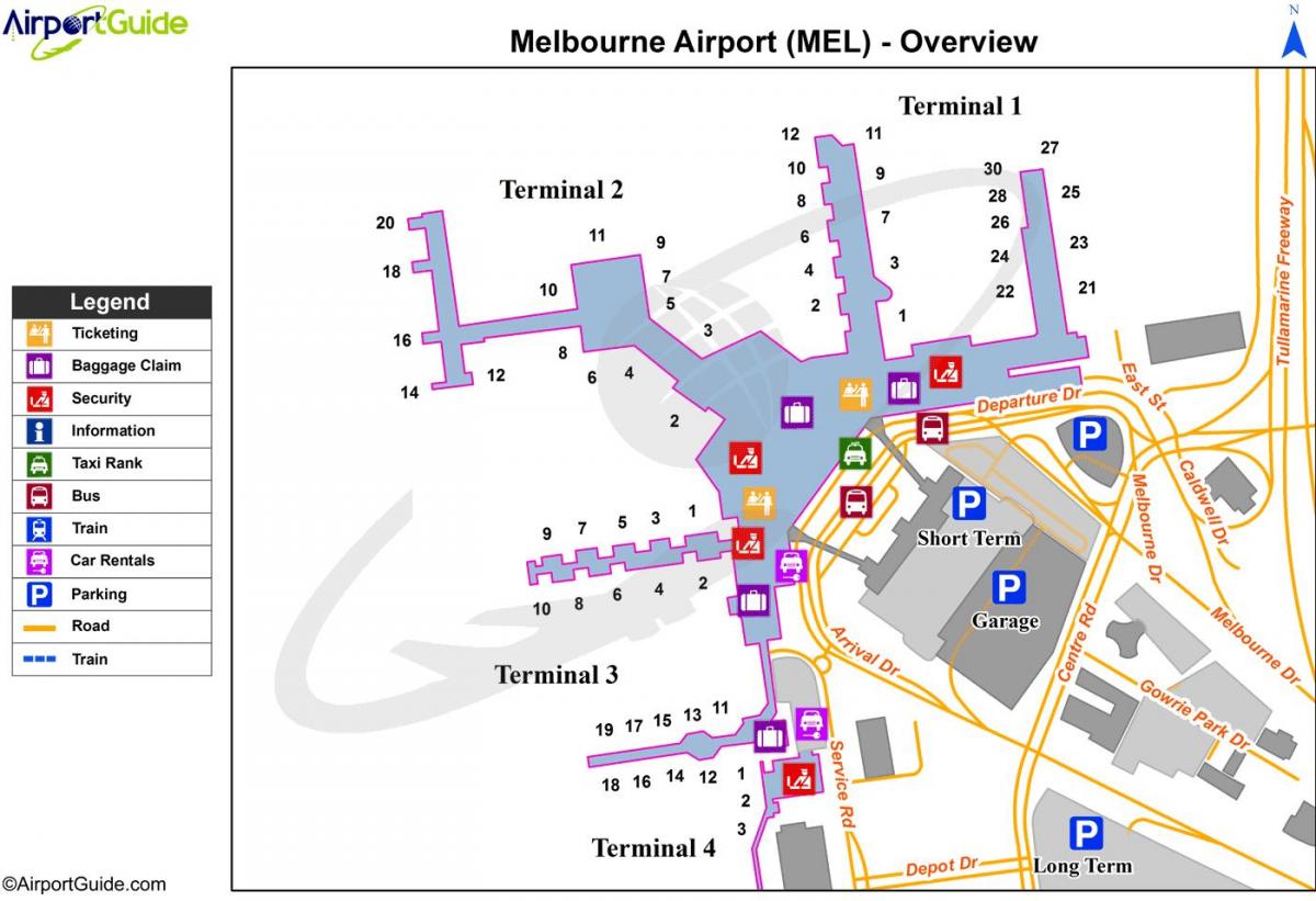 Karte von Melbourne airport terminals