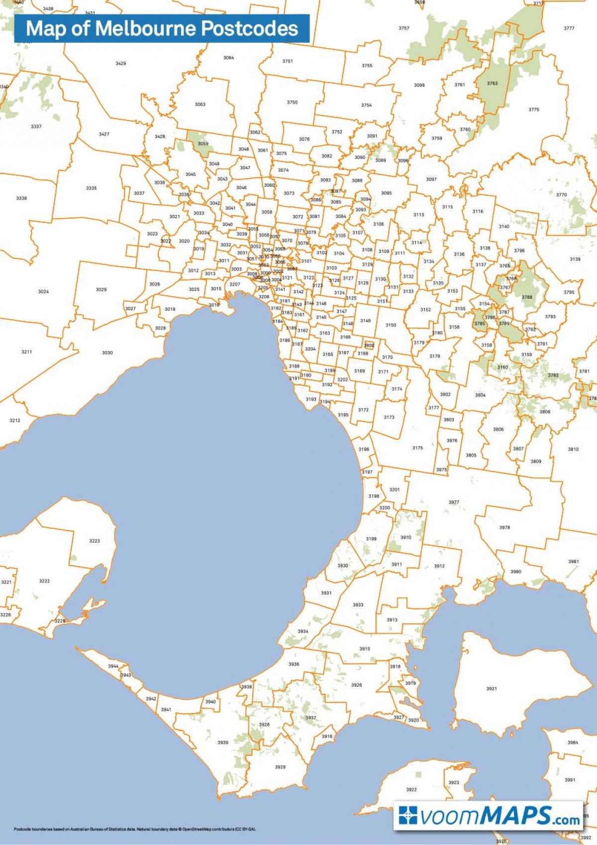 Karte von Melbourne Postleitzahlen