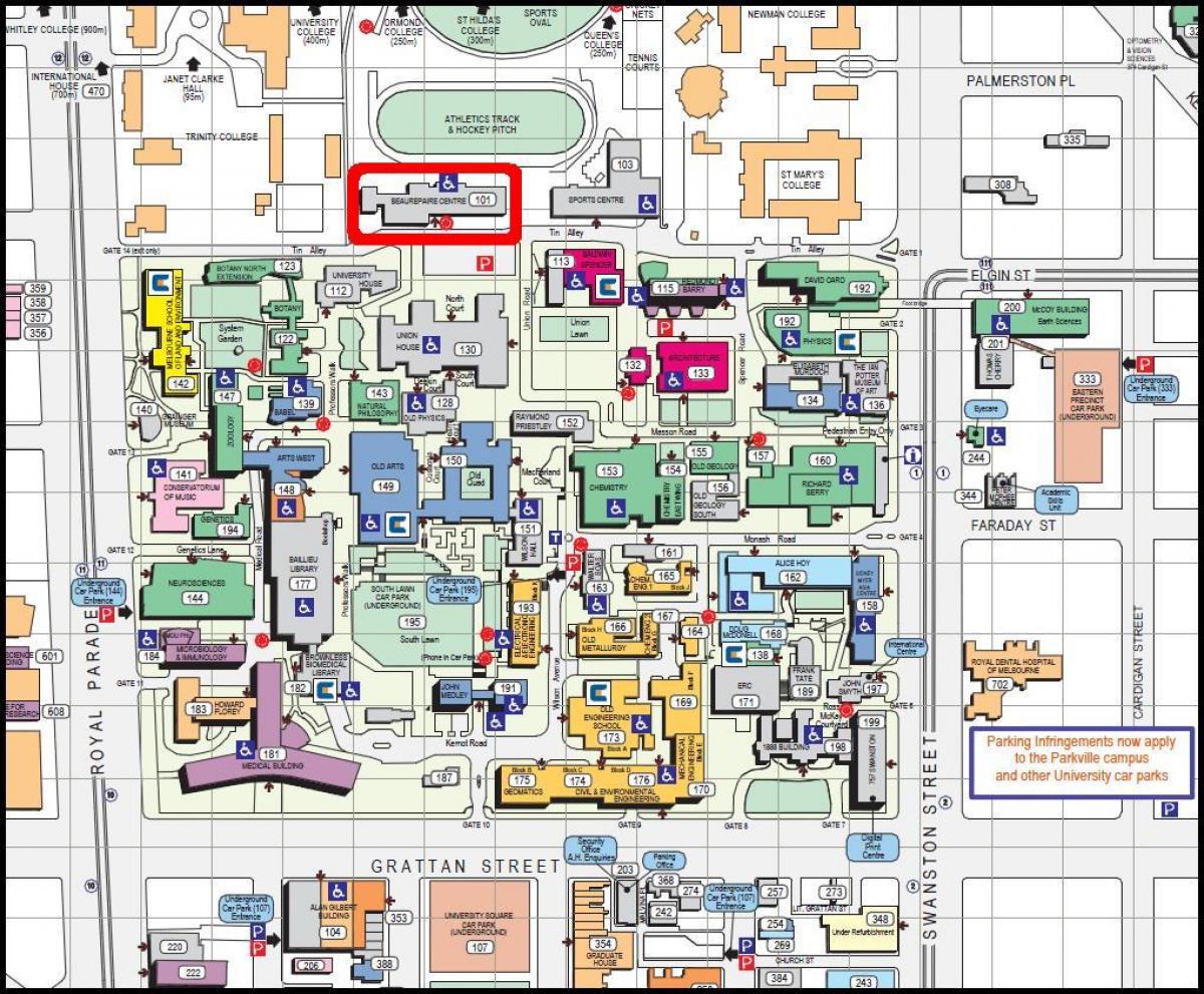 Karte von der Universität Melbourne