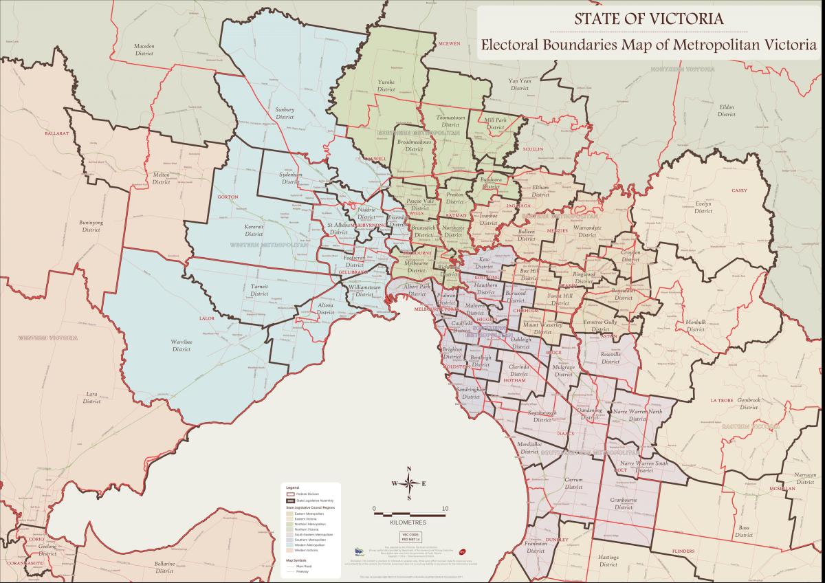 Karte von Melbourne östlichen Vororten