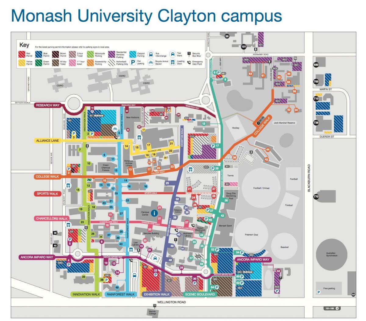 Monash university, Clayton-Karte